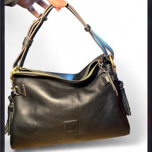 Dooney & Bourke Black Florentine Leather Zip Medium Shoulder Bag